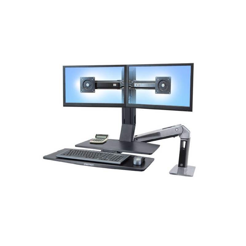 Ergotron WorkFit-A Dual Workstation With Worksurface - Nástavec na stůl - leštěný hliník, černá