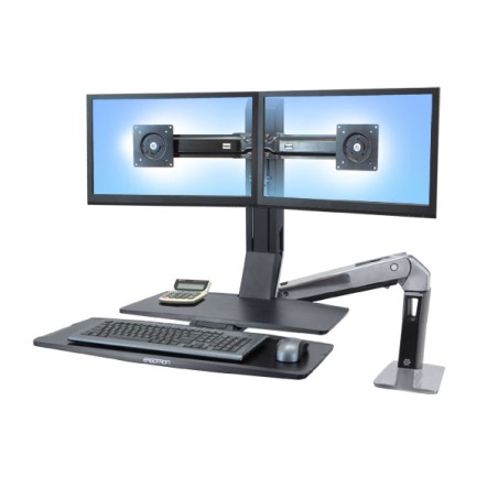 Ergotron WorkFit-A Dual Workstation With Worksurface - Nástavec na stůl - leštěný hliník, černá