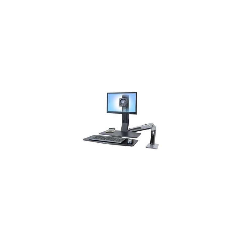 Ergotron WorkFit-A Single LD Workstation With Worksurface - Nástavec na stůl - leštěný hliník, černá