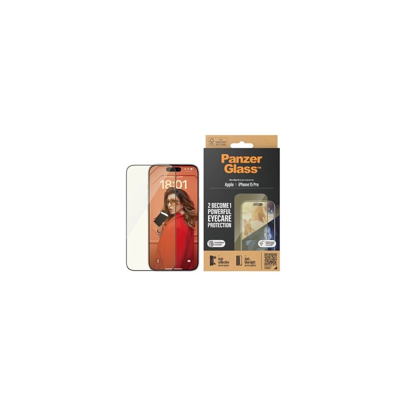 PanzerGlass - Ochrana obrazovky pro mobilní telefon - péce o oci, ultraširoký strih s EasyAligner - sklo - 6.1" - barva rámu