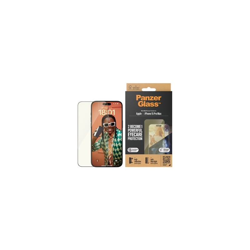 PanzerGlass Eyecare - Ochrana obrazovky pro mobilní telefon - ultra široký tvar - sklo - pro Apple iPhone 15 Pro Max