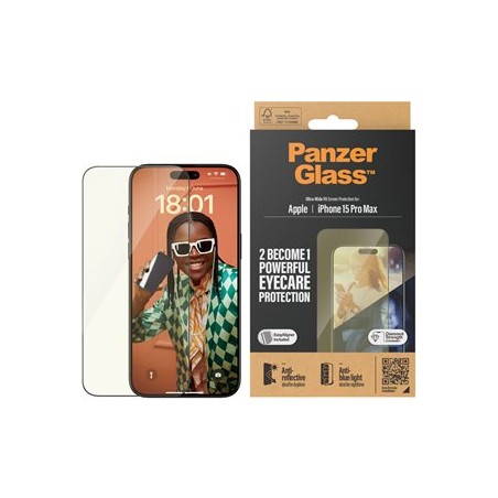 PanzerGlass Eyecare - Ochrana obrazovky pro mobilní telefon - ultra široký tvar - sklo - pro Apple iPhone 15 Pro Max
