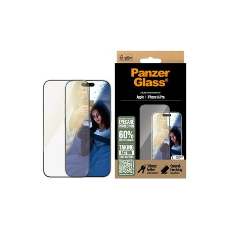 PanzerGlass Eyecare - Ochrana obrazovky pro mobilní telefon - ultra široký tvar - sklo - barva rámu černá - pro Apple iPhone 16