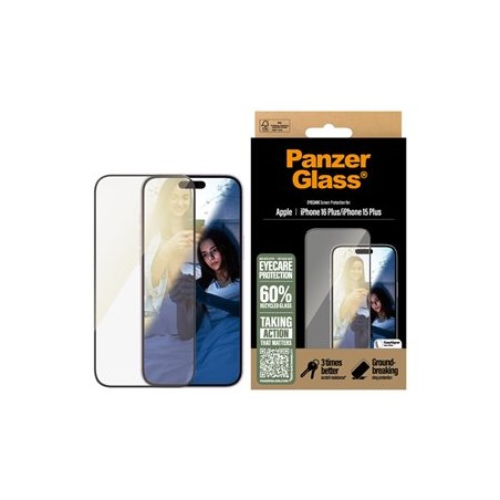 PanzerGlass Eyecare - Ochrana obrazovky pro mobilní telefon - ultra široký tvar - sklo - barva rámu černá - pro Apple iPhone 15