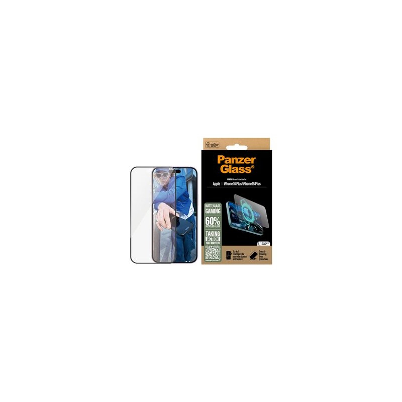 PanzerGlass Gaming - Ochrana obrazovky pro mobilní telefon - ultra široký tvar - sklo - barva rámu černá - pro Apple iPhone 15