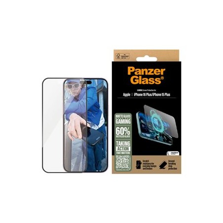 PanzerGlass Gaming - Ochrana obrazovky pro mobilní telefon - ultra široký tvar - sklo - barva rámu černá - pro Apple iPhone 15