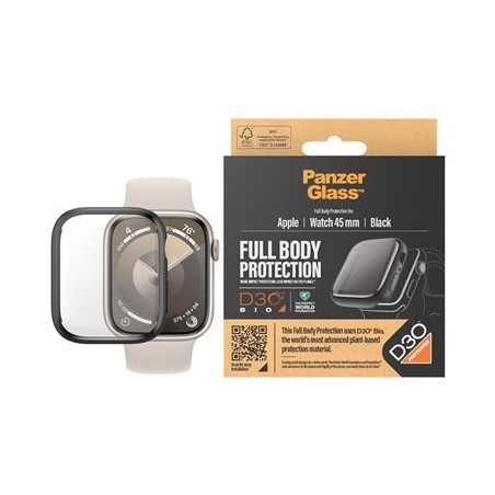 PanzerGlass - Ochrana obrazovky pro chytré hodinky - celé telo, s D3O - sklo - barva rámu cerná - pro Apple Watch Hermčs Series