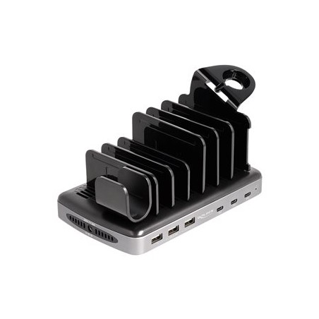 Delock - Dobíjecí stanice + AC napájecí adaptér - 112 Watt - 6 A - PD - 6 výstupní konektory (3 x USB typ A, 3 x USB-C) - šedá