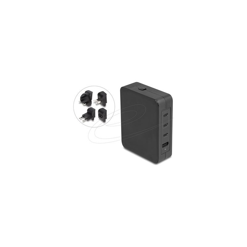 Delock - Sítový adaptér - GaN, 3 x USB-C PD 3.1 a 1 x USB-A s napájecím adaptérem 145W EU/US/UK - AC 100-240 V - 145 Watt