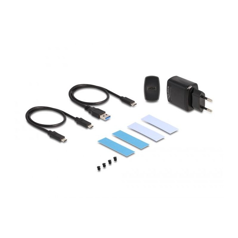 Delock - Kryt úložište - M.2 - M.2 NVMe Card / PCIe (NVMe) - RAID JBOD, RAID 0, 1 - USB 3.2 (Gen 2x2) - cerná