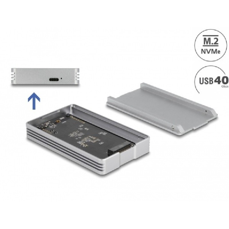 Delock - Kryt úložište - M.2 - M.2 NVMe Card - Thunderbolt 3, Thunderbolt 4, USB4 - stríbrná