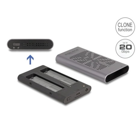 Delock - Kryt úložište - 20 Gbps, funkce klonování - M.2 - M.2 NVMe Card - USB-C - šedá