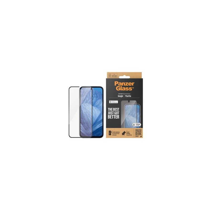 PanzerGlass - Ochrana obrazovky pro mobilní telefon - ultra široký tvar - sklo - barva rámu cerná - pro Google Pixel 8a