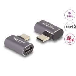 Delock - USB adaptér - 24 pin USB-C (M) levý/pravý úhel do 24 pin USB-C (F) - USB 3.2 / Thunderbolt 3 / DisplayPort 1.4 - 20 V
