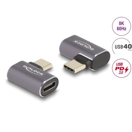 Delock - USB adaptér - 24 pin USB-C (M) levý/pravý úhel do 24 pin USB-C (F) - USB 3.2 / Thunderbolt 3 / DisplayPort 1.4 - 20 V