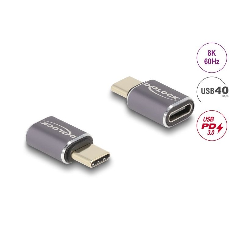 Delock - USB adaptér - 24 pin USB-C (M) do 24 pin USB-C (F) - USB 3.2 / Thunderbolt 3 / DisplayPort 1.4 - 20 V - 5 A - podpora