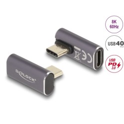 Delock - USB adaptér - 24 pin USB-C (M) levoúhlé do 24 pin USB-C (F) - USB 3.2 Gen 2 / DisplayPort 1.4 /Thunderbolt 3 - 20 V