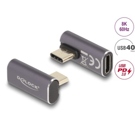 Delock - USB adaptér - 24 pin USB-C (M) levoúhlé do 24 pin USB-C (F) - USB 3.2 Gen 2 / DisplayPort 1.4 /Thunderbolt 3 - 20 V