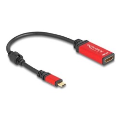 Delock - Video adaptér - 24 pin USB-C s piny (male) do HDMI se zdírkami (female) - 20 cm - cerná/cervená - podpora 8K60Hz (7680