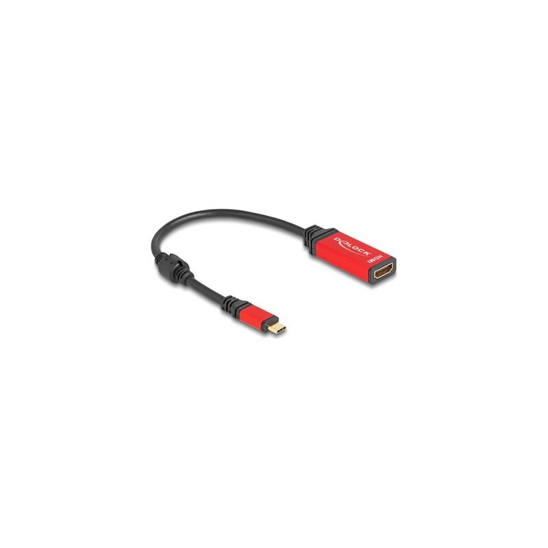 Delock - Video adaptér - 24 pin USB-C s piny (male) do HDMI se zdírkami (female) - 20 cm - cerná/cervená - podpora 8K60Hz (7680
