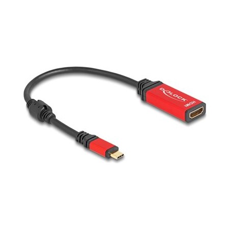 Delock - Video adaptér - 24 pin USB-C s piny (male) do HDMI se zdírkami (female) - 20 cm - cerná/cervená - podpora 8K60Hz (7680