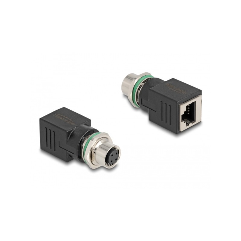 Delock - Sítový adaptér - 4 piny M12 (F) do RJ-45 (F) - CAT 5e - IP67 - cerná