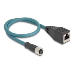 Delock - Sítový kabel - 8kolíkový M12 (F) do RJ-45 (F) - 50 cm - 6.2 mm - CAT 6a - IP67 - cerná