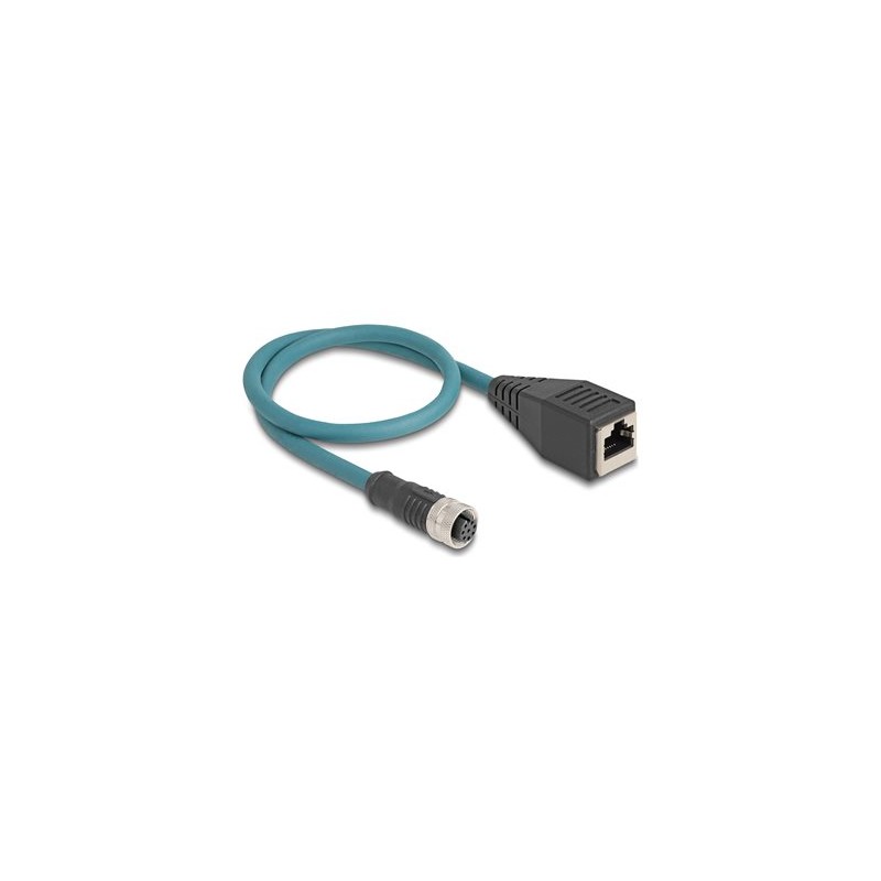 Delock - Sítový kabel - 8kolíkový M12 (F) do RJ-45 (F) - 50 cm - 6.2 mm - CAT 6a - IP67 - cerná