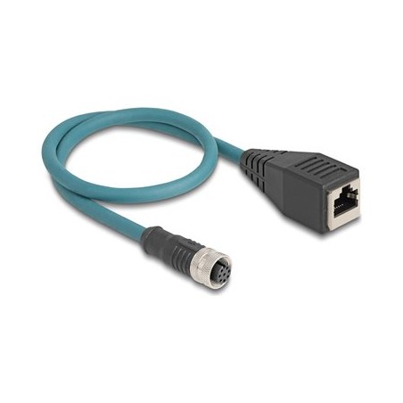 Delock - Sítový kabel - 8kolíkový M12 (F) do RJ-45 (F) - 50 cm - 6.2 mm - CAT 6a - IP67 - cerná