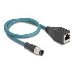 Delock - Sítový kabel - 8kolíkový M12 (M) do RJ-45 (F) - 50 cm - 6.2 mm - S/FTP - CAT 6a - cerná