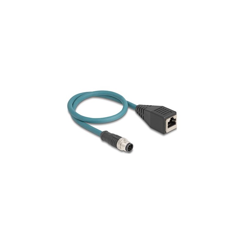 Delock - Sítový kabel - 8kolíkový M12 (M) do RJ-45 (F) - 50 cm - 6.2 mm - S/FTP - CAT 6a - cerná