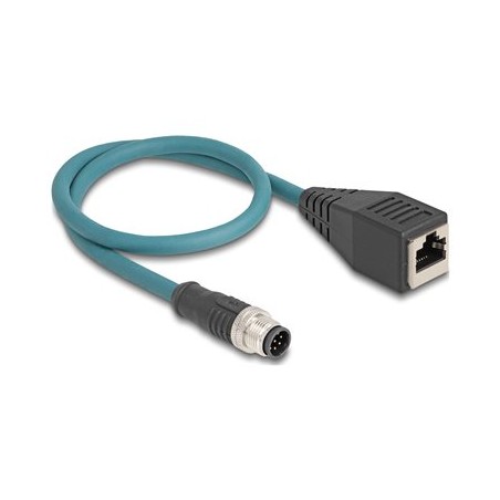 Delock - Sítový kabel - 8kolíkový M12 (M) do RJ-45 (F) - 50 cm - 6.2 mm - S/FTP - CAT 6a - cerná