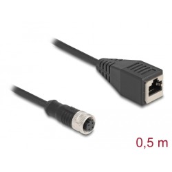 Delock - Sítový kabel - 4 piny M12 (F) do RJ-45 (F) - 50 cm - 5 mm - S/FTP - CAT 5e - IP67 - cerná