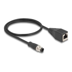 Delock - Sítový kabel - 4 piny M12 (M) do RJ-45 (F) - 50 cm - 5 mm - S/FTP - CAT 5e - IP67 - cerná