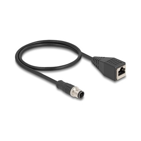 Delock - Sítový kabel - 4 piny M12 (M) do RJ-45 (F) - 50 cm - 5 mm - S/FTP - CAT 5e - IP67 - cerná