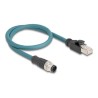 Delock - Sítový kabel adaptér - 8kolíkový M12 (M) do RJ-45 (M) - 50 cm - 0.62 cm - S/FTP - CAT 6a - IP67 - cerná