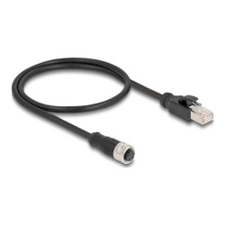 Delock - Sítový kabel - 4 piny M12 (F) do RJ-45 (M) - 50 cm - 5 mm - S/FTP - CAT 5e - provedení bez hrbolku - cerná