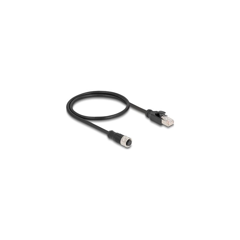 Delock - Sítový kabel - 4 piny M12 (F) do RJ-45 (M) - 50 cm - 5 mm - S/FTP - CAT 5e - provedení bez hrbolku - cerná