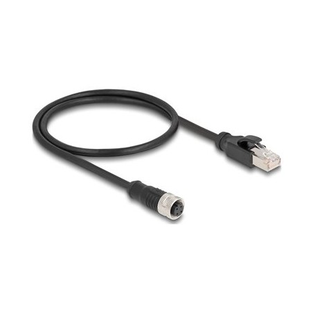 Delock - Sítový kabel - 4 piny M12 (F) do RJ-45 (M) - 50 cm - 5 mm - S/FTP - CAT 5e - provedení bez hrbolku - cerná