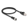 Delock - Sítový kabel - 4 piny M12 (F) do RJ-45 (M) - 50 cm - 5 mm - S/FTP - CAT 5e - provedení bez hrbolku - cerná