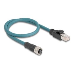 Delock - Sítový kabel - 8kolíkový M12 (F) do RJ-45 (M) - 50 cm - 6.2 mm - S/FTP - CAT 6a - IP67 - cerná