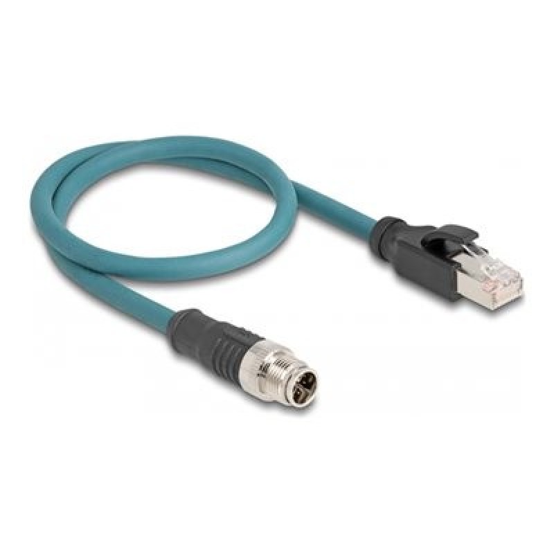 Delock - Sítový kabel - 8kolíkový M12 (M) do RJ-45 (M) - 50 cm - 6.2 mm - SFTP - CAT 6a - IP67 - cerná