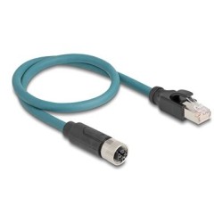 Delock - Sítový kabel - 8kolíkový M12 (F) do RJ-45 (M) - 50 cm - 6.2 mm - S/FTP - CAT 6a - cerná