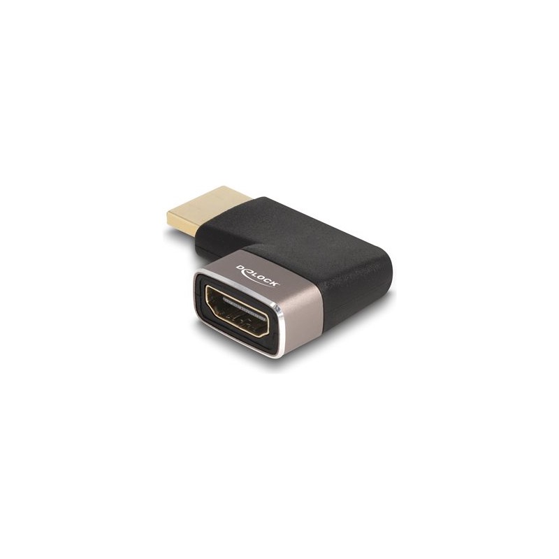 Delock - Vysoká rychlost - adaptér HDMI s ethernetem - HDMI s piny (male) do HDMI se zdírkami (female) pravoúhlý - cerná/šedá