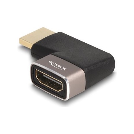 Delock - Vysoká rychlost - adaptér HDMI s ethernetem - HDMI s piny (male) do HDMI se zdírkami (female) pravoúhlý - cerná/šedá