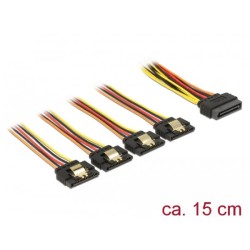 Delock - Prodlužovací šňůra - SATA napájení (M) s jazýčkem do SATA napájení (F) kovová svorka - 15 cm - černá, žlutá, červená
