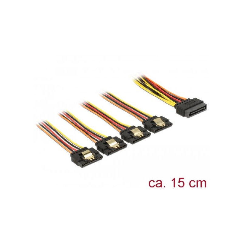 Delock - Prodlužovací šňůra - SATA napájení (M) s jazýčkem do SATA napájení (F) kovová svorka - 15 cm - černá, žlutá, červená