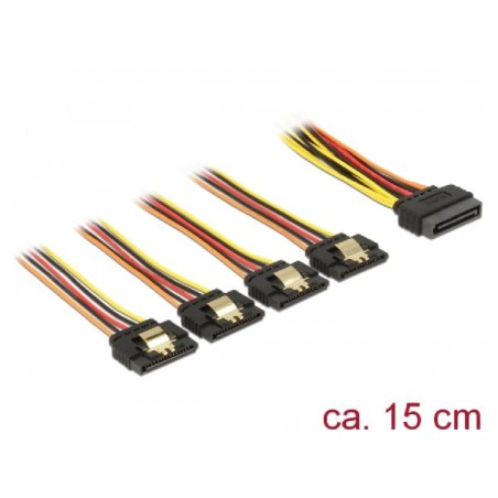 Delock - Prodlužovací šňůra - SATA napájení (M) s jazýčkem do SATA napájení (F) kovová svorka - 15 cm - černá, žlutá, červená