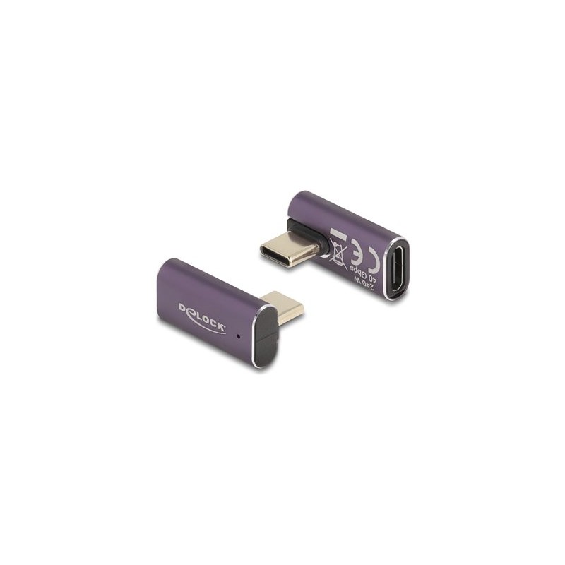 Delock - USB adaptér - 24 pin USB-C (M) levý/pravý úhel do 24 pin USB-C (F) - USB4 / Thunderbolt 3 / Thunderbolt 4 / Disp… 60288