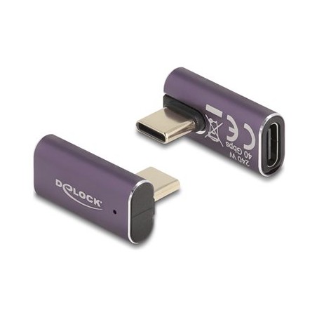 Delock - USB adaptér - 24 pin USB-C (M) levý/pravý úhel do 24 pin USB-C (F) - USB4 / Thunderbolt 3 / Thunderbolt 4 / Disp… 60288